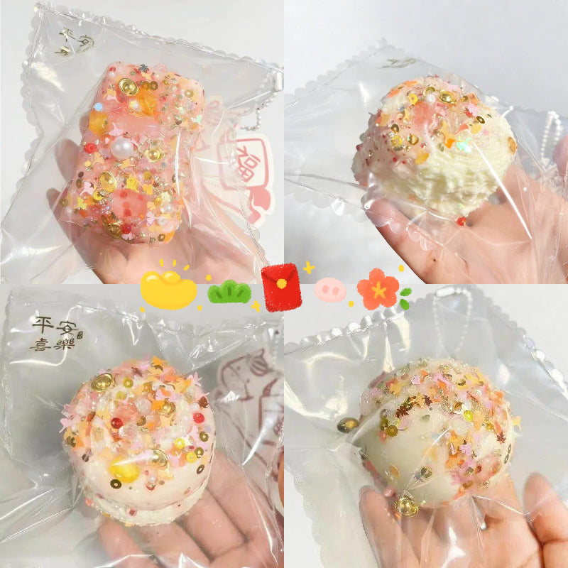 クリーミーイエローシリーズ-食品グレードシリコーン-金箔とラメ装飾-手作り-食品用袋包装-中華風-押しつぶしおもちゃ-ストレス解消おもちゃ スクイーズ 泥 風 おもちゃ もちもち アクセ
