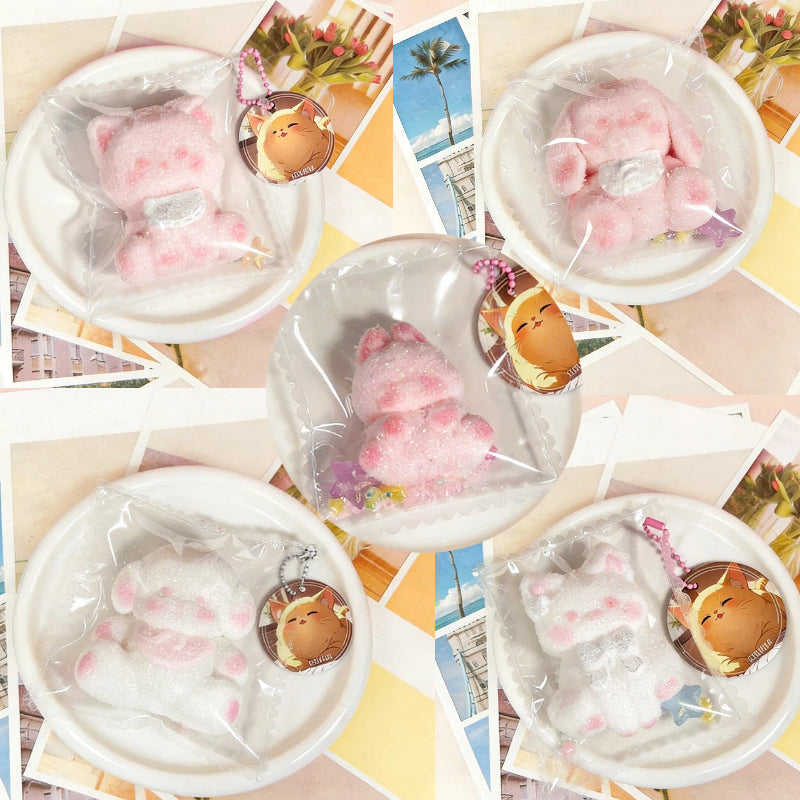 かわいい白/ピンクの動物シリーズ-クリ-ム感食品グレ-ドシリコ-ン-柔らかくふわふわ-手作り-ストレス解消おもちや-食品用袋-キラキラ小動物シリーズ ムニムニ マート トロトロ スクイーズ おもちゃ もちもち アクセ