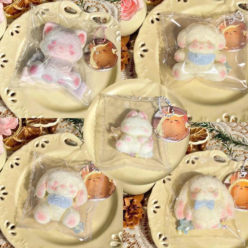 クリーム色の垂れ耳ウサギ-食品用シリコーン-柔らかくふわふわ-手作り-交換用袋を1つプレゼント-ストレス解消おもちゃ-押しつぶしおもちゃ ン 萌え ミニ スクイ トロトロ スクイーズ おもちゃ もちもち アクセ