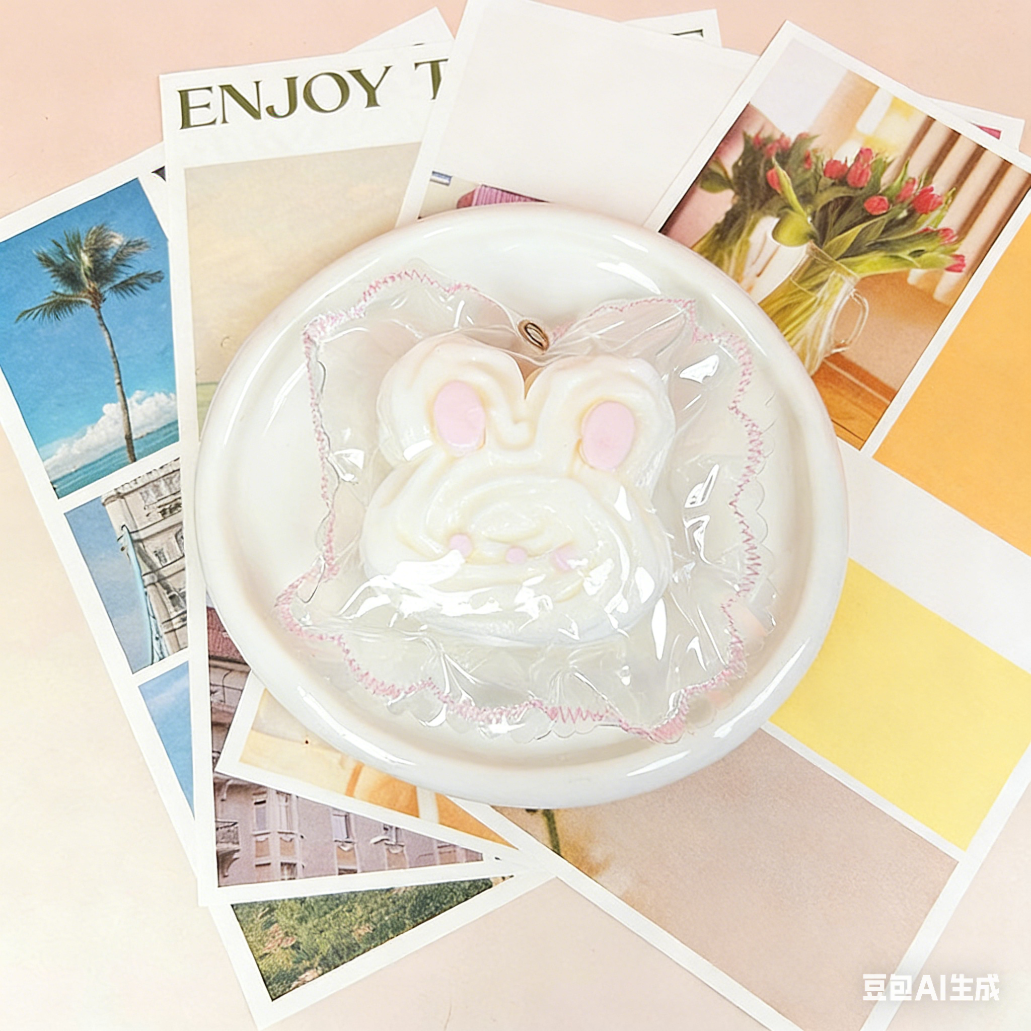 かわいいクリーム色のウサギの頭-クリーム感食品グレードシリコーン-柔らかくふわふわ-手作り-交換用袋を1つプレゼント-ストレス解消おもちゃ-縫い目付き袋デザイン やわやわ 袋 萌え グッズ