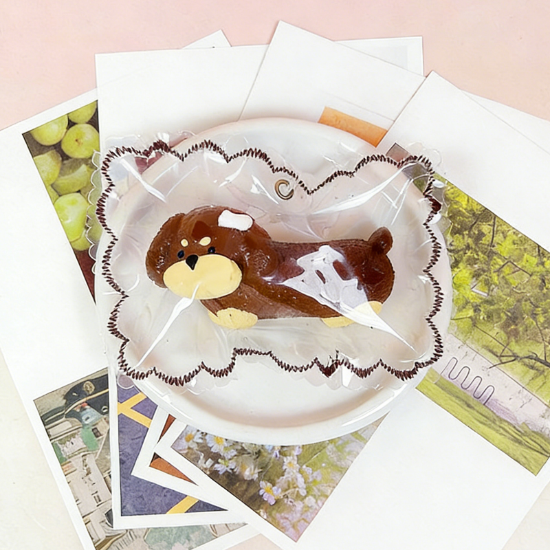 かわいい茶色いダックスフント-クリーム感食品グレードシリコーン-柔らかくふわふわ-手作り-ストレス解消おもちゃ-縫い目付き袋デザイン