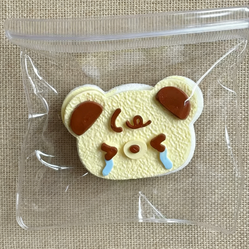 泣いているクマ-クリーム感食品グレードシリコーン-柔らかくふわふわ-手作り-交換用袋を1つプレゼント-ストレス解消おもちゃ-縫い目付き袋デザイン-押しつぶしおもちや ン萌え