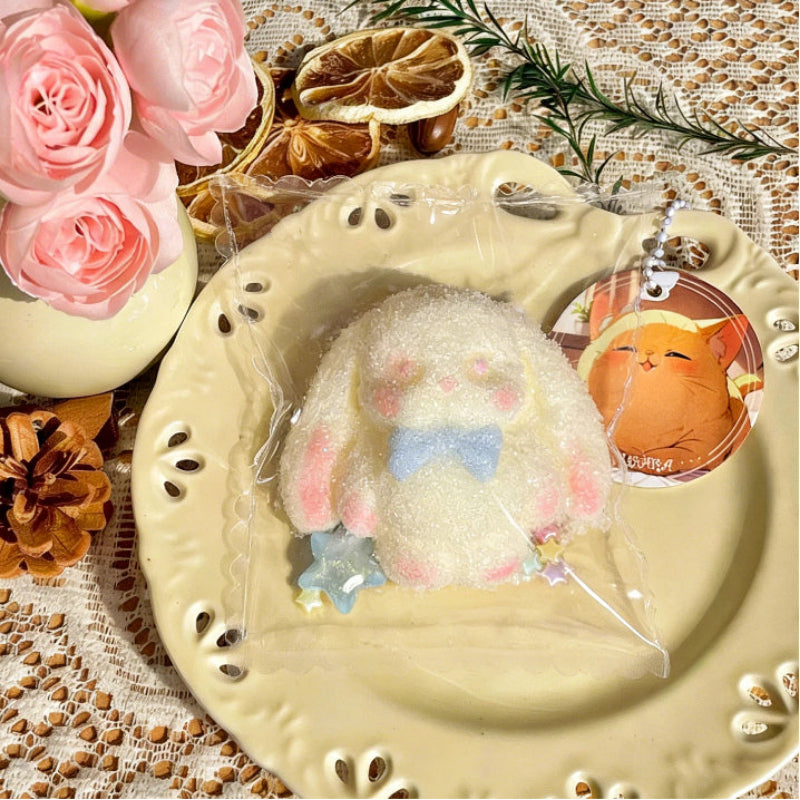 クリーム色の垂れ耳ウサギ-食品用シリコーン-柔らかくふわふわ-手作り-交換用袋を1つプレゼント-ストレス解消おもちゃ-押しつぶしおもちゃ ン 萌え ミニ スクイ トロトロ スクイーズ おもちゃ もちもち アクセ