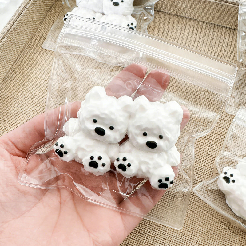 双子の子犬-クリーム感食品グレードシリコーン-柔らかくふわふわ-手作り-交換用袋を1つプレゼント-ストレス解消おもちゃ やわやわ 袋 萌え スクイーズ おもちゃ もちもち アクセ
