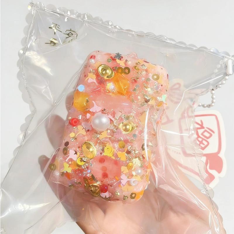 クリーミーイエローシリーズ-食品グレードシリコーン-金箔とラメ装飾-手作り-食品用袋包装-中華風-押しつぶしおもちゃ-ストレス解消おもちゃ スクイーズ 泥 風 おもちゃ もちもち アクセ