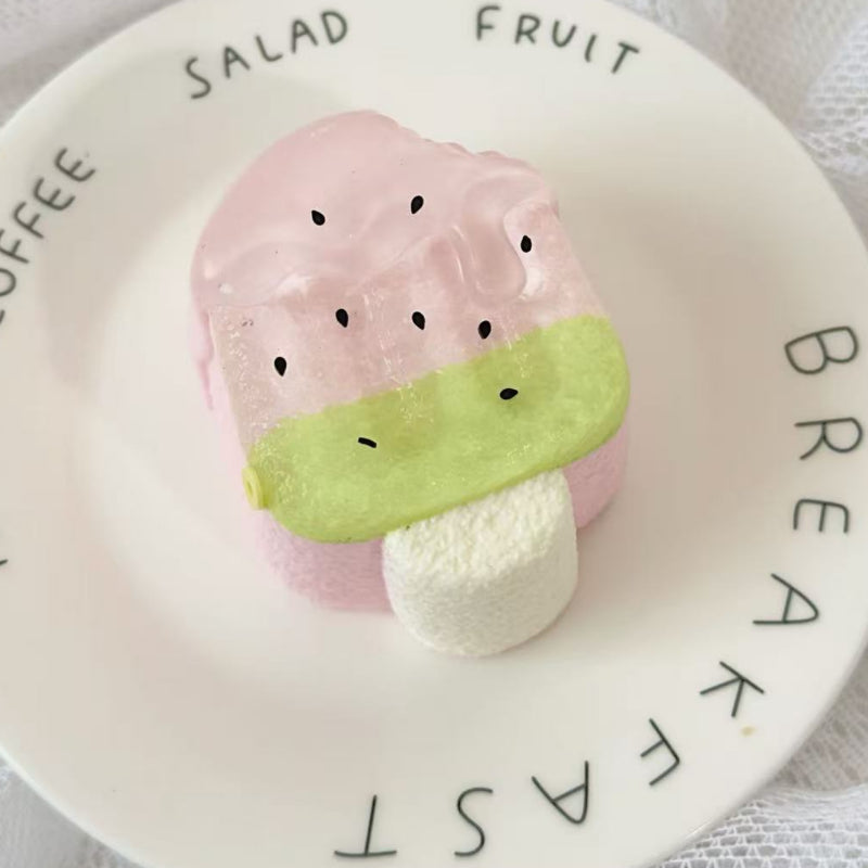 食品グレードシリコーン-ソフトでゆっくりと元に戾る食べ物シミュレ-ショントイ、超ふわふわてたまらないアイスキャンディースクイ-ズストレス解消おもちや-スイカアイスキャンディー プ プランド