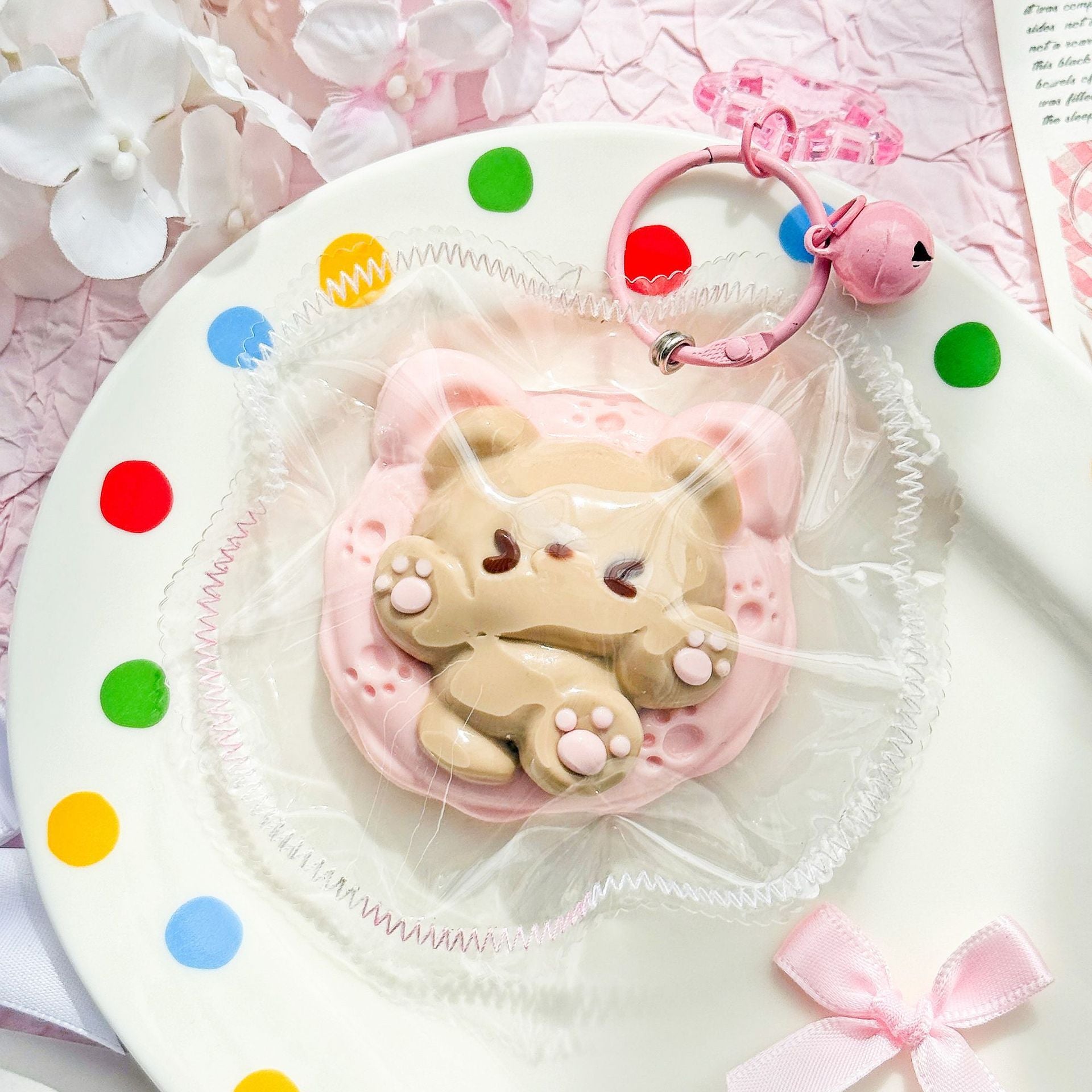 浮き輪のクマ-クリーム感食品グレードシリコーン-柔らかくふわふわ-手作り-交換用袋を1つプレゼント-ストレス解消おもちゃ-縫い目付き袋デザイン やわやわ 袋 萌え スクイーズ