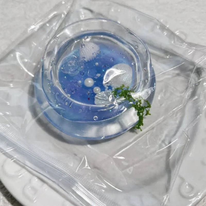 食品グレードシリコーン-ソフトでゆっくりと元に戾る食べ物シミュレ-ショントイ、超ふわふわてたまらない透明スクイ-ズストレス解消おもちや-夢幻海洋水槽（ランダムカラー）