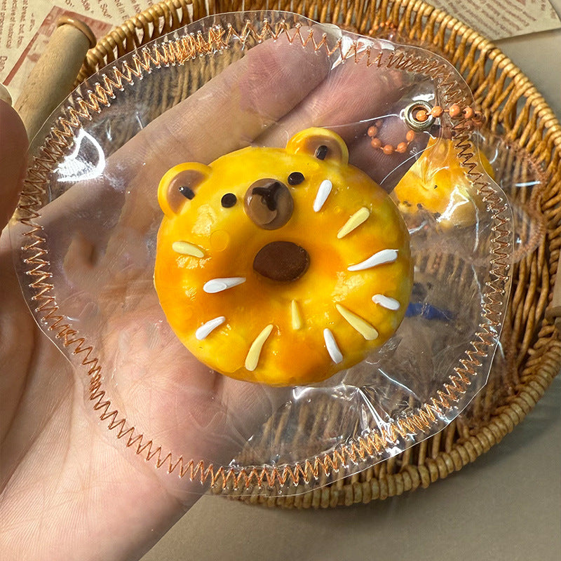 カピバラドーナツ-クリーム感食品グレードシリコーン-柔らかくふわふわ-手作り-交換用袋を1つプレゼント-ストレス解消おもちゃ-縫い目付き袋デザイン-押しつぶしおもちや ン萌え ミニ スクイ カピ パラ