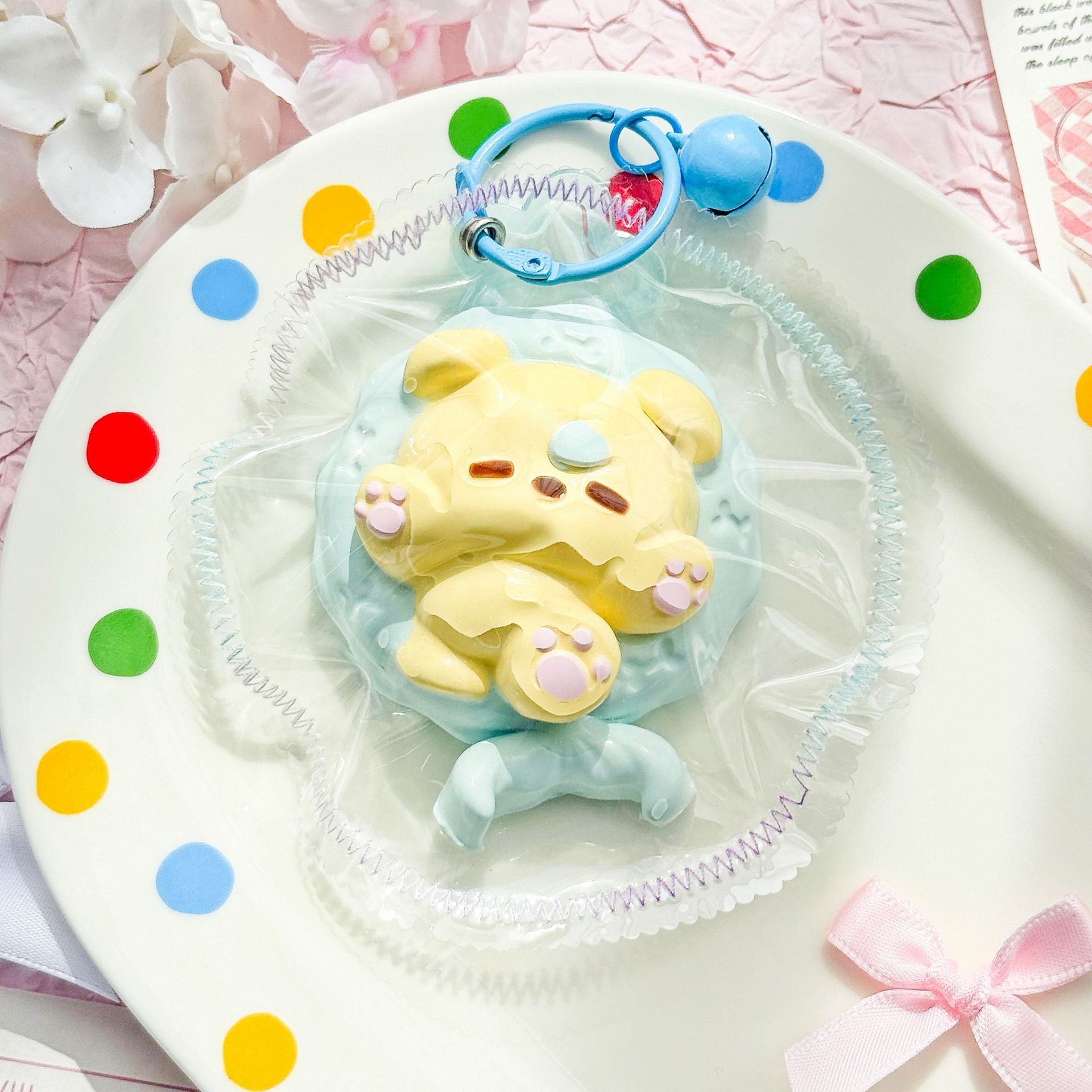 浮き輪のワンちゃん-クリーム感食品グレードシリコーン-柔らかくふわふわ-手作り-交換用袋を1つプレゼント-ストレス解消おもちゃ-縫い目付き袋デザイン やわやわ 袋 萌え スクイーズ